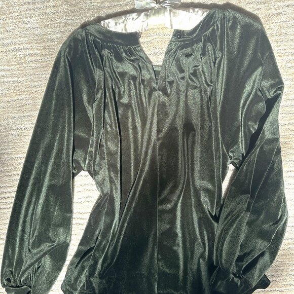 Green Vintage Velvet Pleated Top XL - Picture 3 of 3